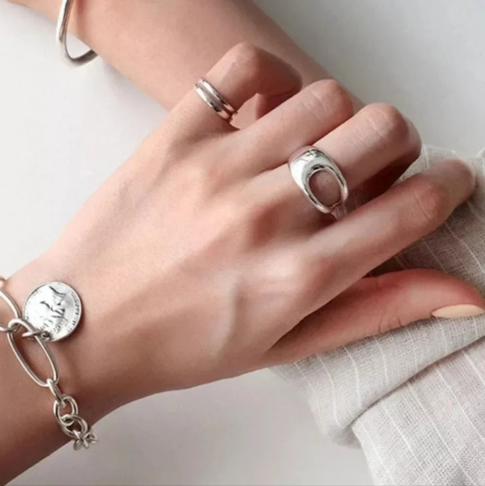 NEW Polished 18k‎ White Gold Geometric Ring